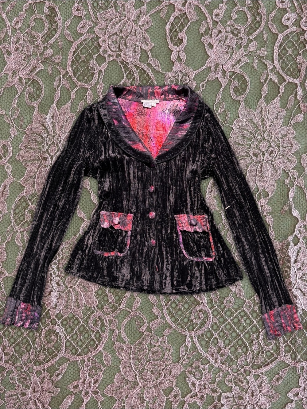 90s vintage Alberto Makali whimsygoth black crushed velvet beaded blazer - Picture 12 of 13